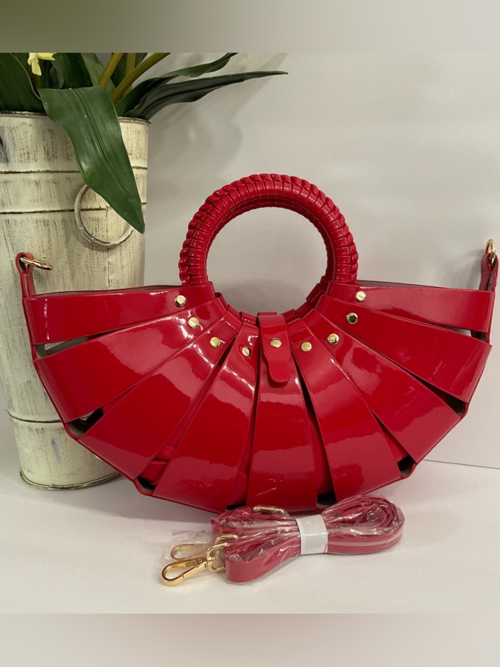 Red Faux Leather Handbag Crossbody Fashion Trendy
